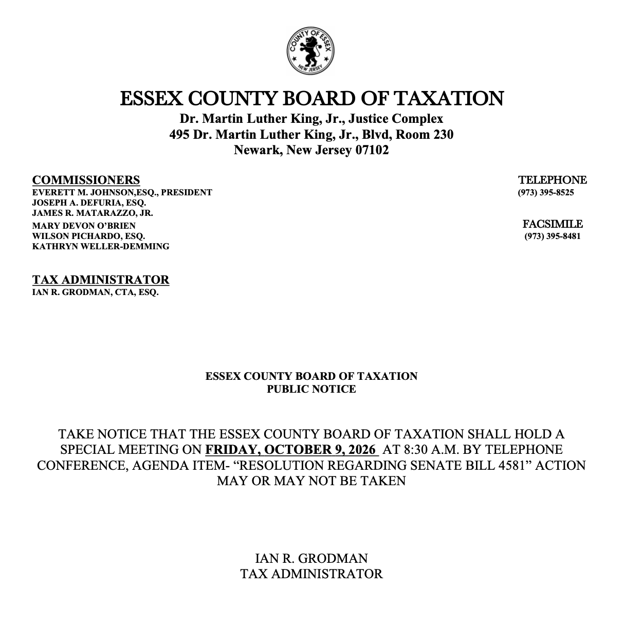 Legal Ad Oct 9th Conference Call meeting
